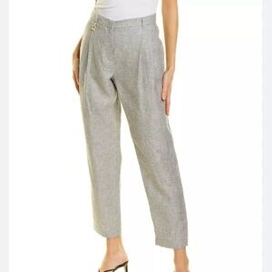 EUC LORENA ANTONIAZZI Flax Linen Cotton Ankle Pants High Waist Grey Woven Med